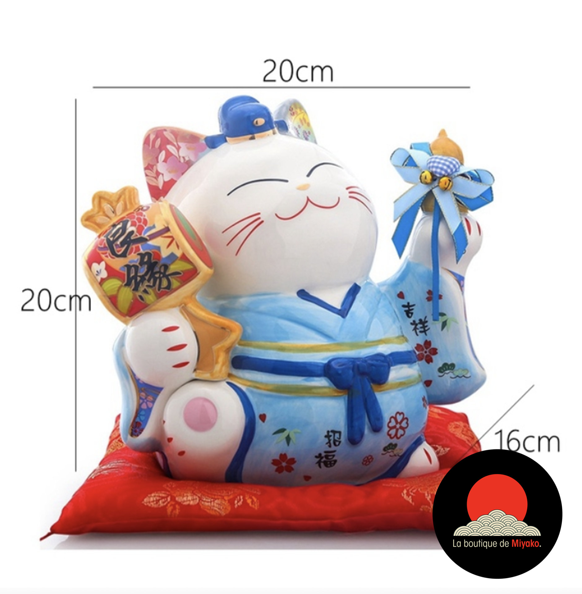chat porte-bonheur japonais Manekineko en céramique 7449
