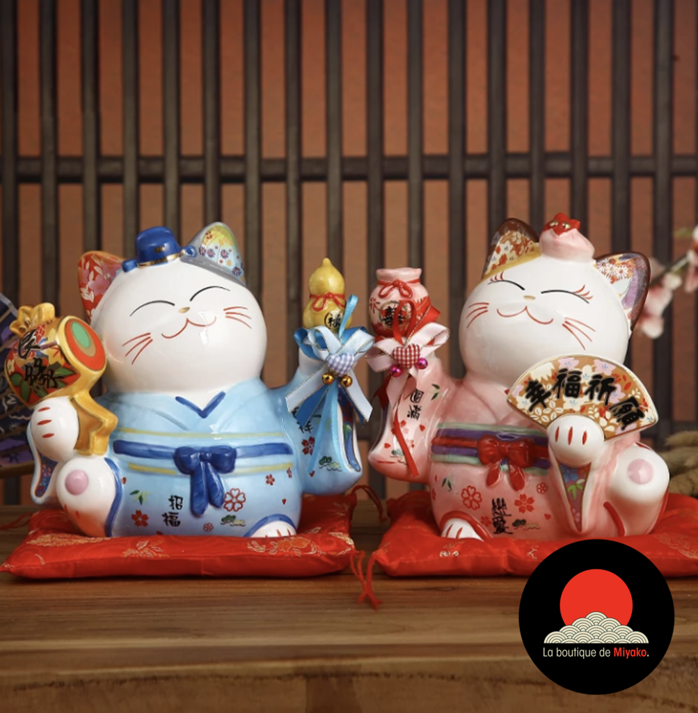 Chat manekineko porte-bonheur antisismique japonais en céramique - TAISHIN  SEI